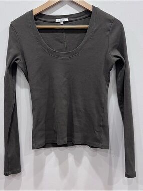 Z Supply Ribbed Long Sleeve Scoop Neck Top — Green